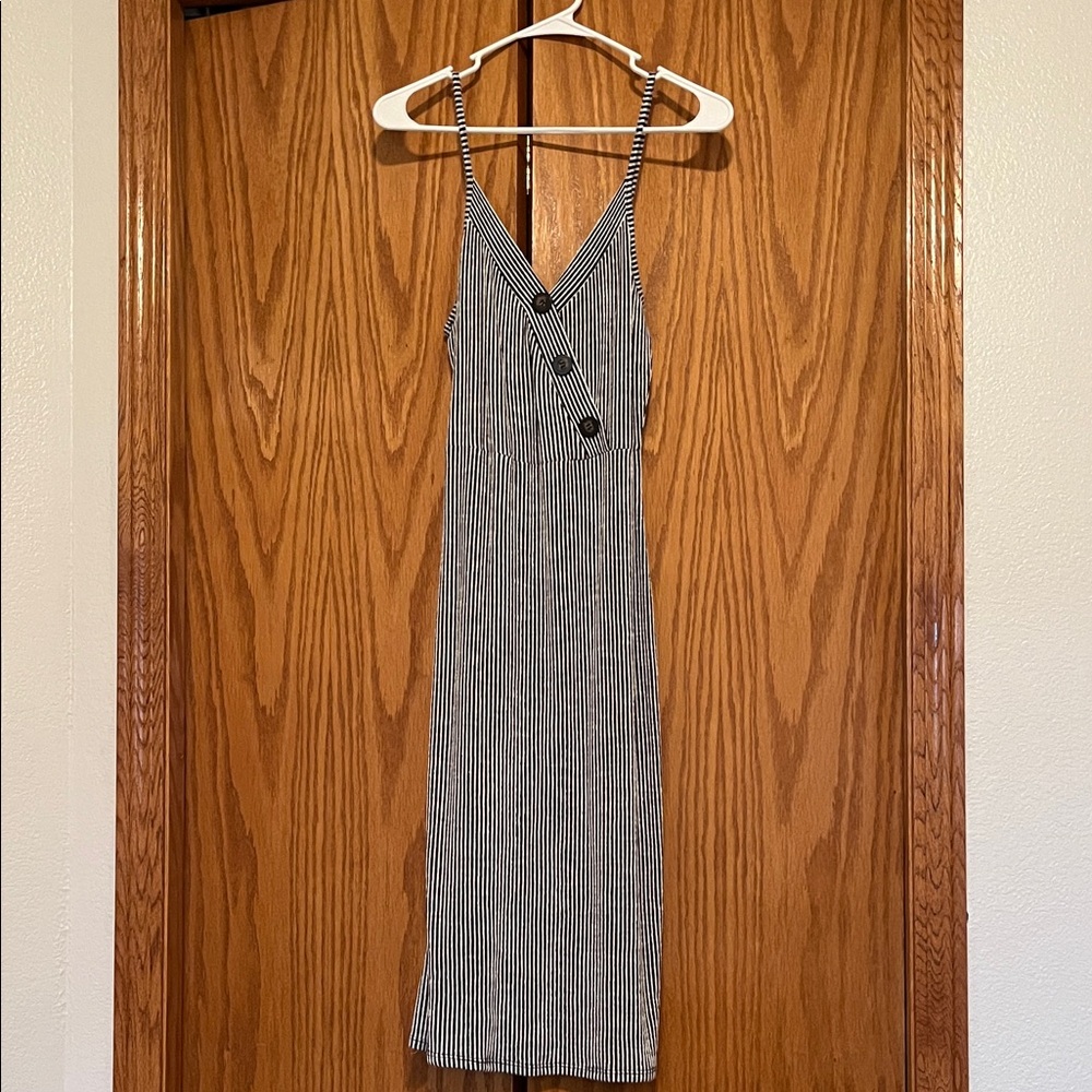 Caution To The Wind Black and White Striped Midi Dress